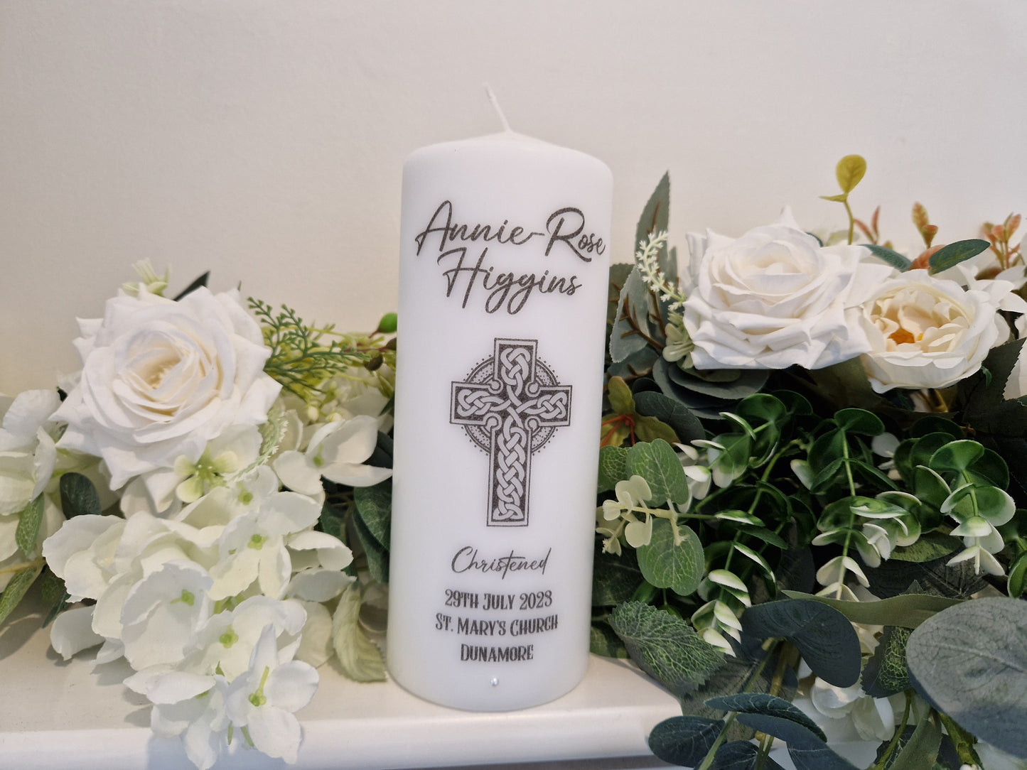 Personalised Christening Candle Celtic Cross Black