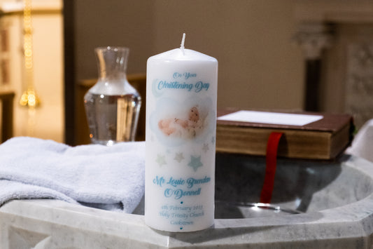 Personalised Moon & Stars Christening Candle