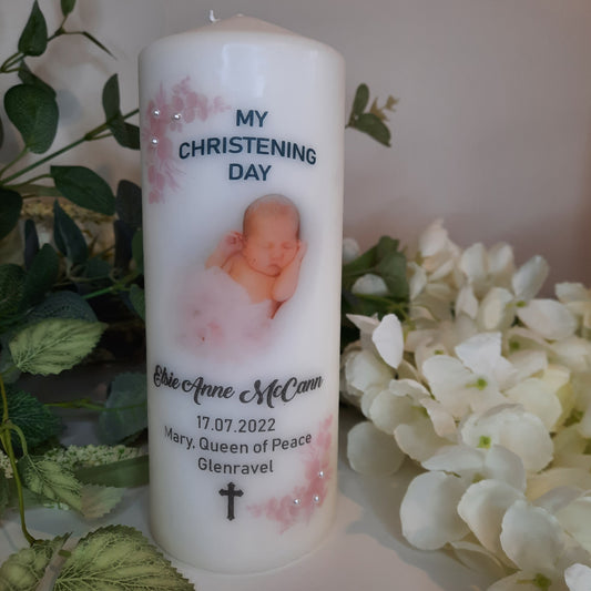 Personalised Christening Candle Pink Eucalyptus