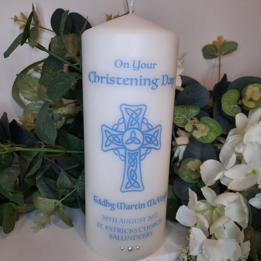 Personalised Christening Candle with Celtic Cross