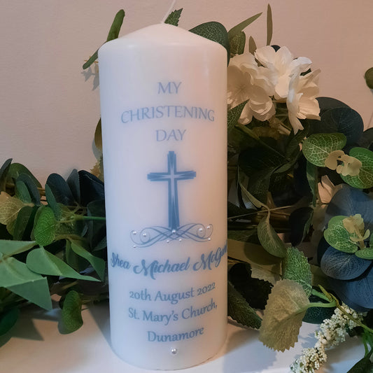 Personalised Christening Candle Swirl Cross